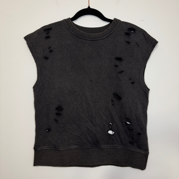 POL Distressed Sleeveless Sweatshirt Tank Top Black Size Small NWOT - Picture 1 of 6